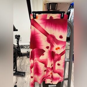 Laagam Pink & Cream Abstract Print Midi Skirt